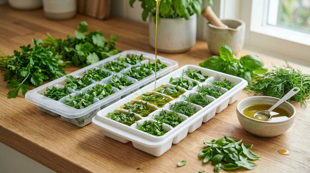 Freezing Fresh Herbs in Ice Cube Trays