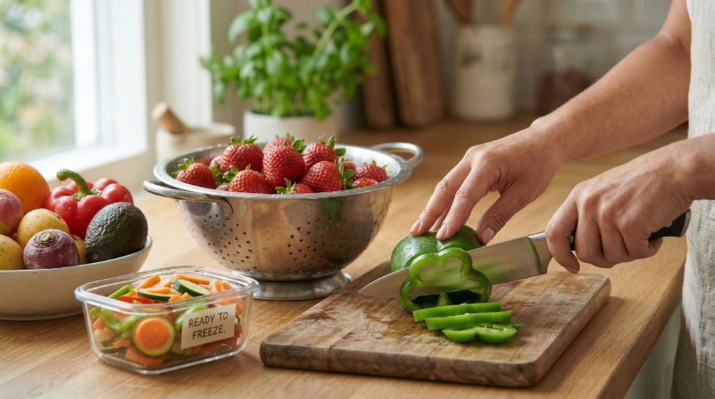 Washing and Cutting Produce Before Freezing