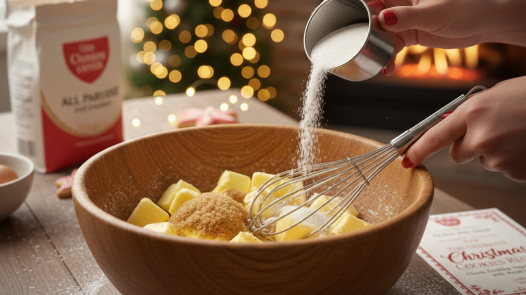 Creaming butter and sugar for Christmas cookies