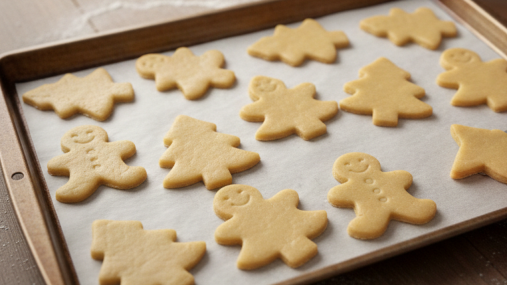 Cutting out Christmas cookies with cookie cutters