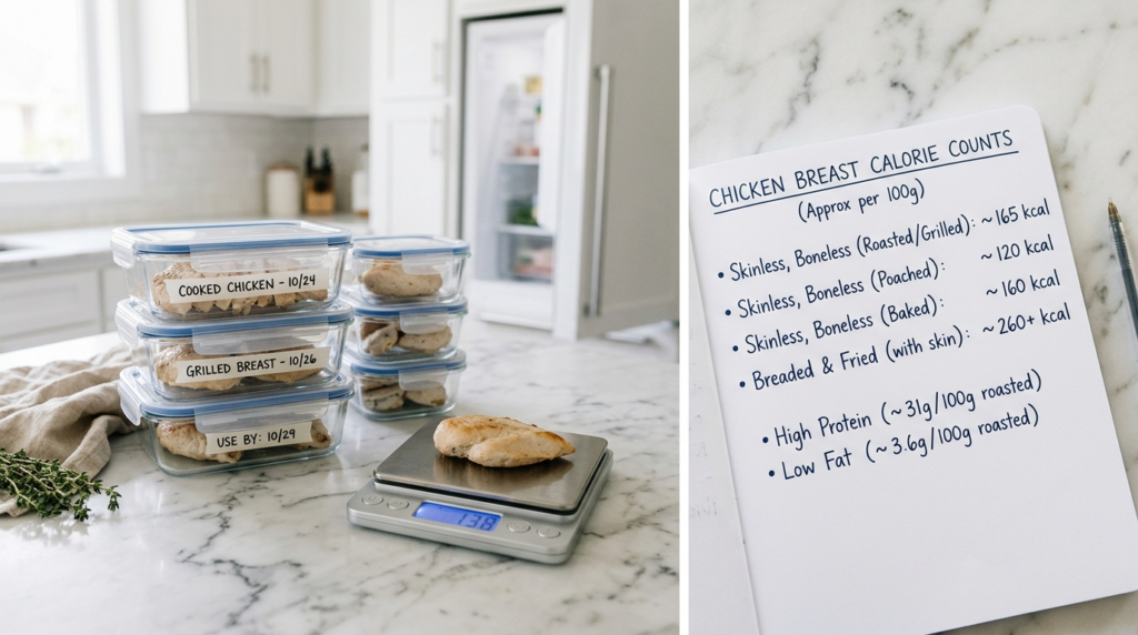 Storing Leftover Chicken Breast and Calorie Counts