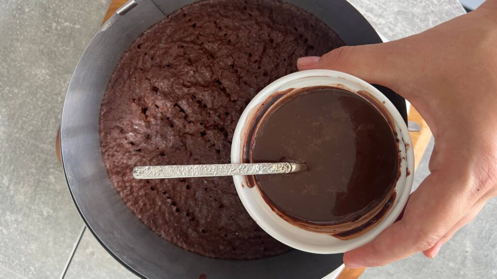 Poke and soak the hot cake